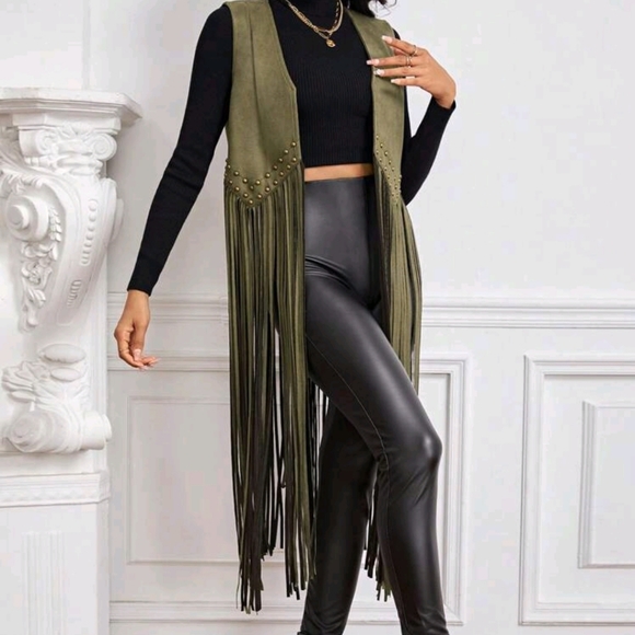 NEW FRINGE HEM OPEN FRONT VEST COAT - Picture 3 of 5